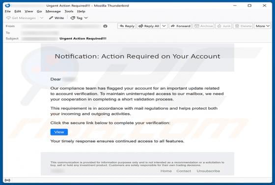 Update Related To Account Verification estafa por correo electrónico