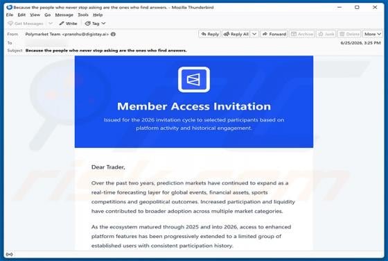 Polymarket Member Access Invitation estafa por correo electrónico
