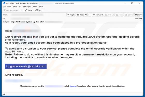 Required System Upgrade estafa por correo electrónico