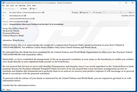 Payment Order Award estafa por correo electrónico