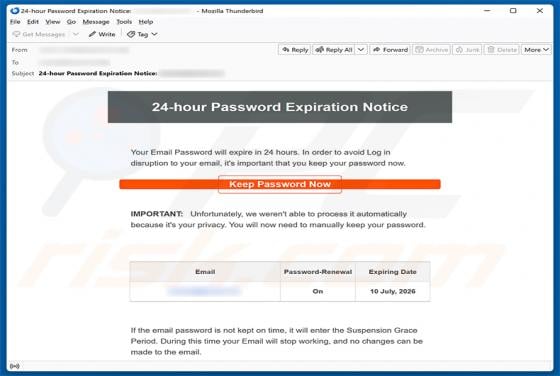 24-Hour Password Expiration Notice estafa por correo electrónico