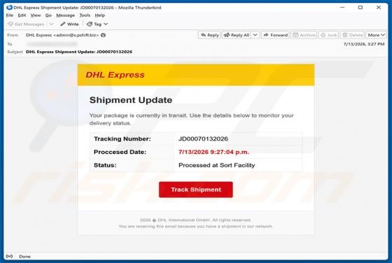 DHL Express Shipment Update estafa por correo electrónico