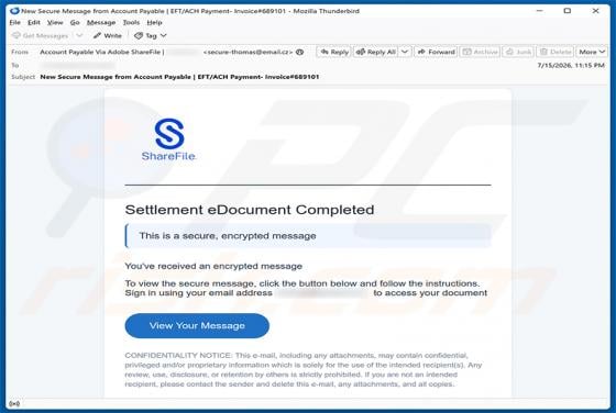 Settlement eDocument Completed Virus por correo electrónico