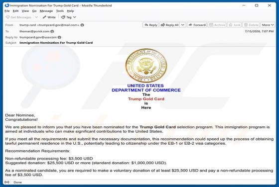 Trump Gold Card Selection Program Nomination estafa por correo electrónico