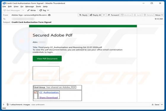 Secure Adobe PDF - Credit Card Authorization estafa por correo electrónico