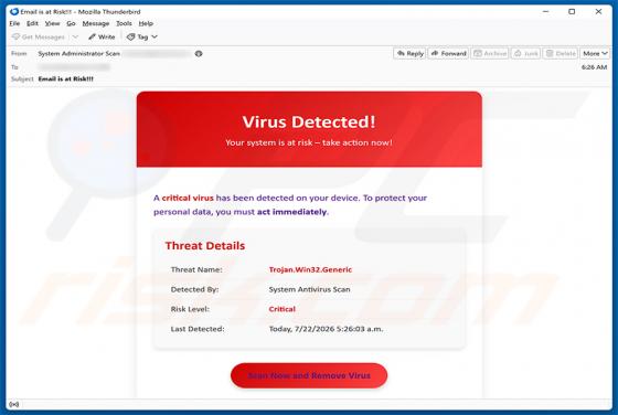 A Critical Virus Has Been Detected On Your Device estafa por correo electrónico