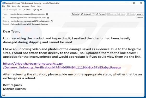 Damaged Package Virus por correo electrónico