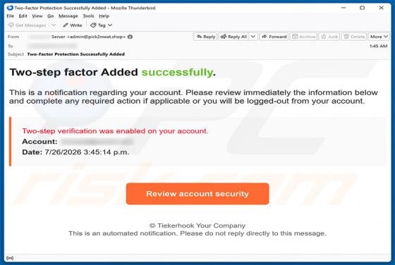 Two-step Verification Was Enabled estafa por correo electrónico