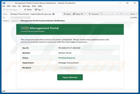Proposal Evaluation Completed estafa por correo electrónico