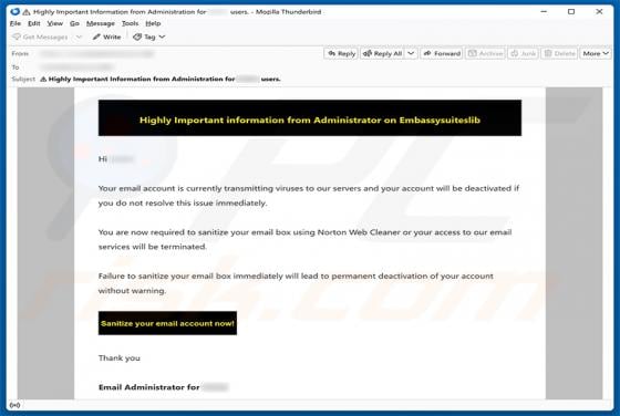 Email Account Is Currently Transmitting Viruses estafa
