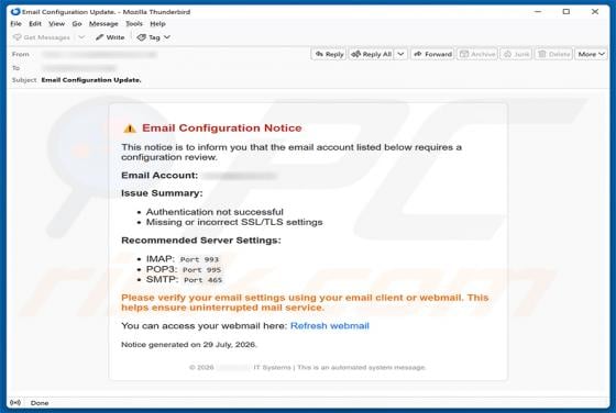 Email Configuration Notice estafa