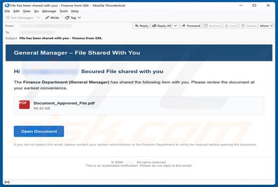 Finance Department (General Manager) Secure File estafa por correo electrónico