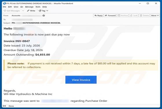 Invoice Is Past Due estafa por correo electrónico