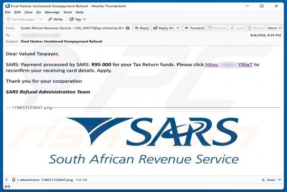 SARS Tax Refund estafa por correo electrónico