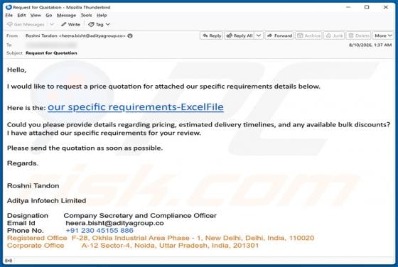 Price Quotation Request estafa por correo electrónico