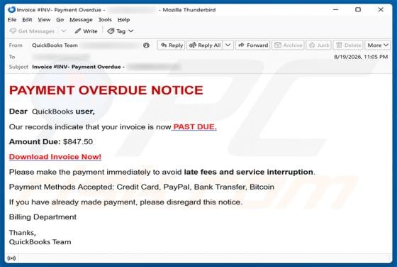 QuickBooks - Payment Overdue estafa por correo electrónico