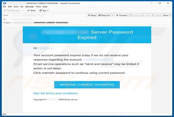 Server Password Expired estafa por correo electrónico