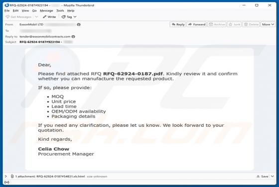 Confirmation Of Request For Quotation (RFQ) estafa por correo electrónico