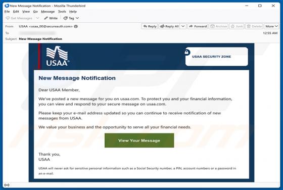 USAA - New Message Notification estafa por correo electrónico