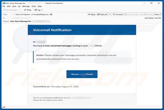 Voicemail Notification estafa por correo electrónico