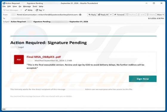 Action Required: Signature Pending virus por correo electrónico