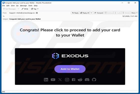 Exodus - Add Your Card To Your Wallet estafa por correo electrónico