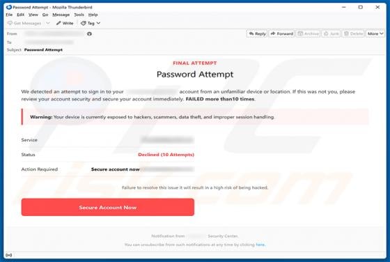 Secure Your Account estafa por correo electrónico