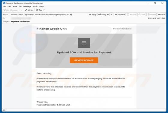 Updated SOA And Invoice For Payment estafa por correo electrónico
