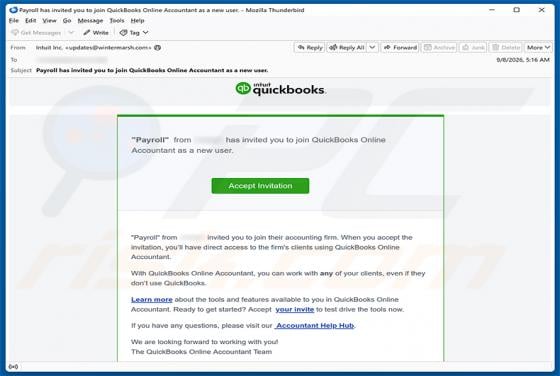 QuickBooks Online Accountant Invitation estafa por correo electrónico