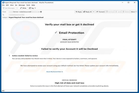 Verify Your Mailbox estafa por correo electrónico