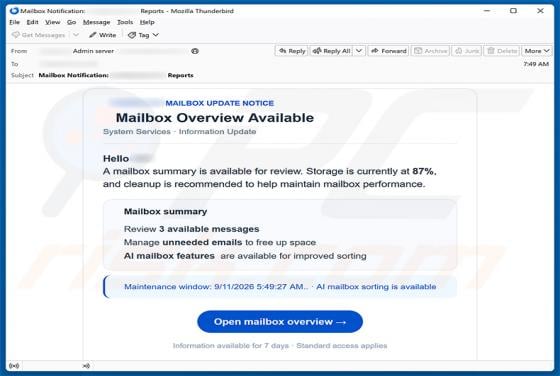Mailbox Overview Available estafa por correo electrónico