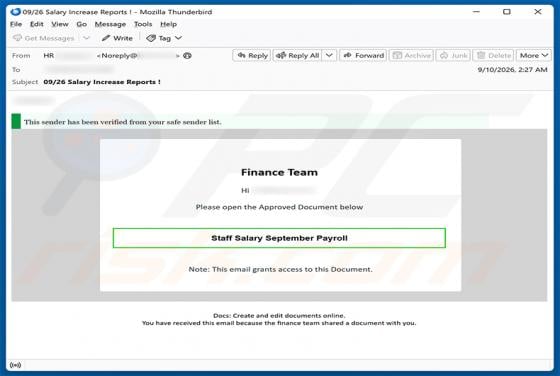 Staff Salary Payroll estafa por correo electrónico