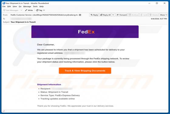 FedEx Shipment Scheduled For Delivery estafa por correo electrónico