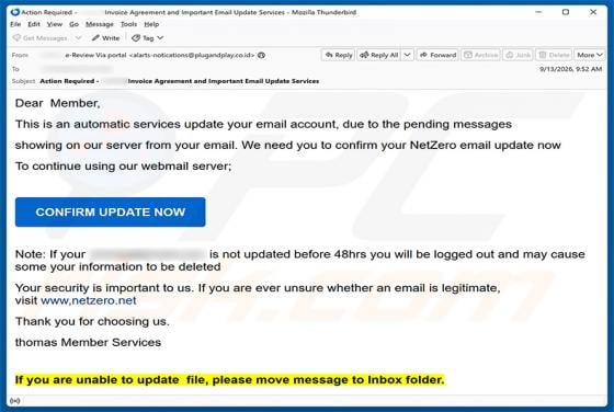 NetZero Email Update estafa