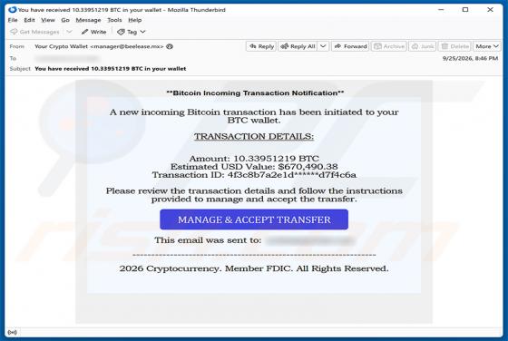 Incoming Bitcoin Transaction estafa por correo electrónico