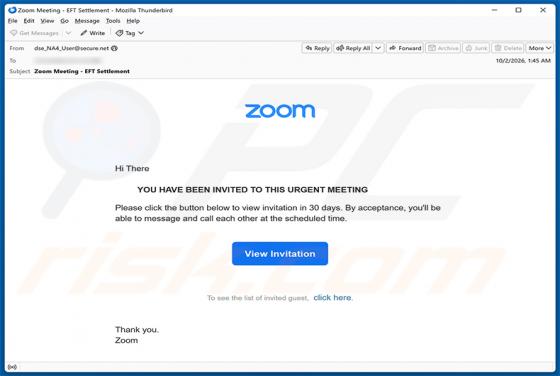 Zoom Meeting Invitation virus por correo electrónico