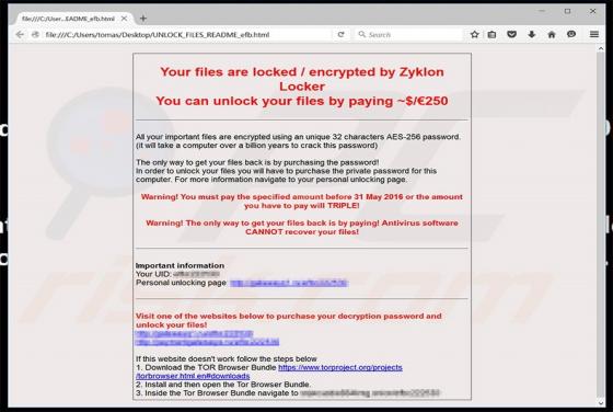Virus encriptador Zyklon