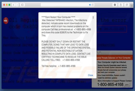Estafa "Mac Detected TAPSNAKE infection" (Mac)