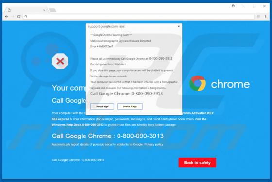 Estafa Google Chrome Warning Alert