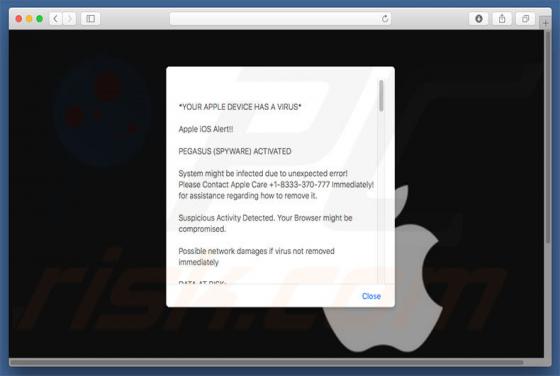 Estafa YOUR APPLE DEVICE HAS A VIRUS (Mac)