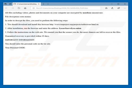 Virus encriptador Nozelesn