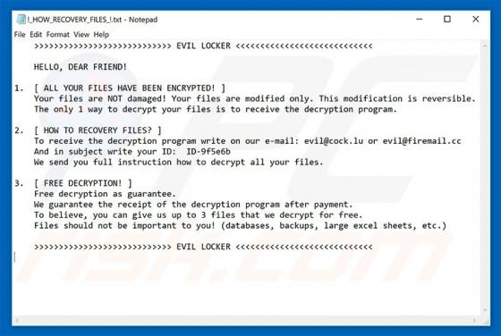 Virus encriptador Evil Locker