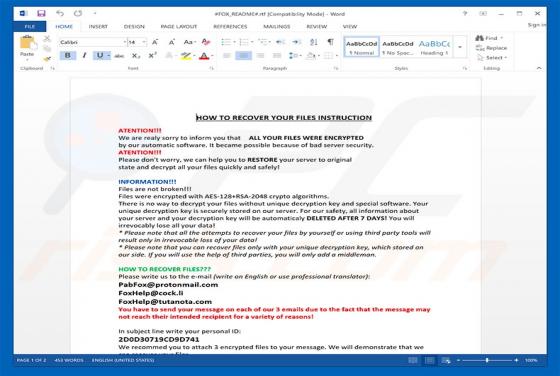 Virus encriptador FOX