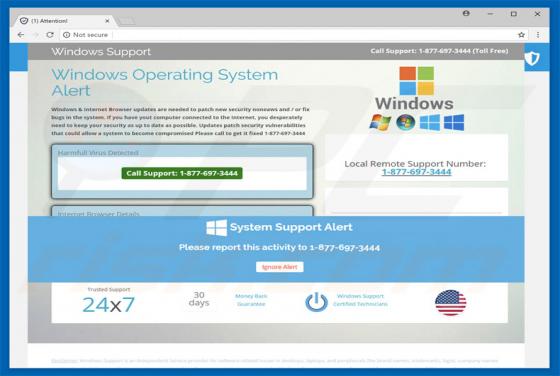 Estafa Windows Operating System Alert en ventana emergente