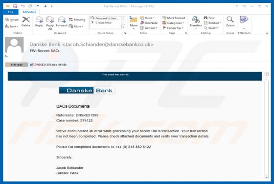 Virus por e-mail Danske Bank
