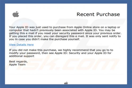 Virus por e-mail Apple Recent Purchase