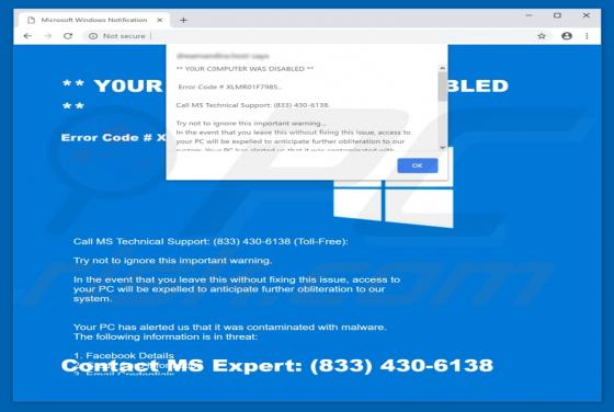 Estafa en pop-up Error Code XLMR01F7985