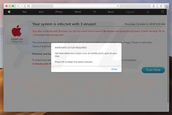 Estafa en pop-up Your Mac Might Be Infected! (Mac)