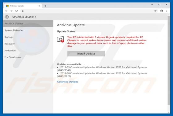 Estafa Ventana Emergente "Your PC Is Infected With 5 Viruses"